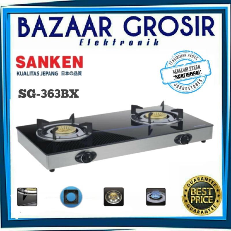 KOMPOR 2 TUNGKU SANKEN SG 363 BX / SG363BX / SG-363BX - TEMPERED GLASS