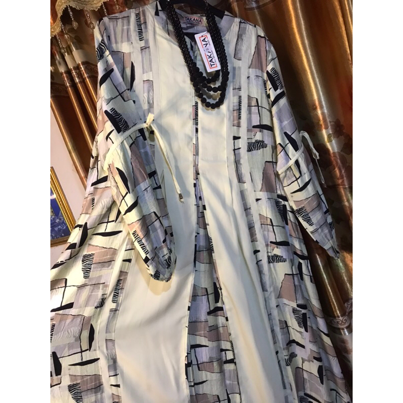 TAKANA Gamis Motif Abstrak warna lime/lemon