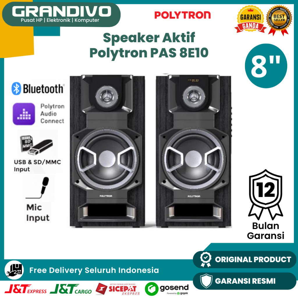Speaker Aktif Polytron PAS 8E10 8Inch Double Subwoofer Blueetooth Superbass - Grandivo