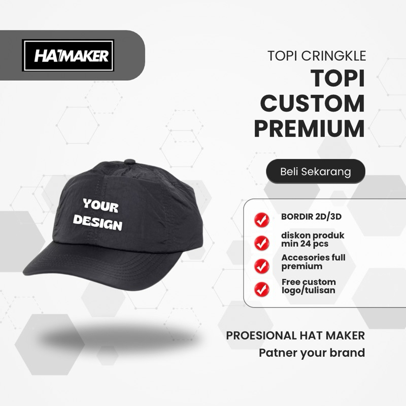 Topi custom cringkle premium topi running