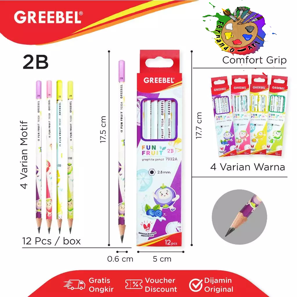 

GREEBEL Pensil Kayu 2B 7032 Fun Fruite (12PCS/SET) / Pensil Ujian Sekolah / Pensil Gambar