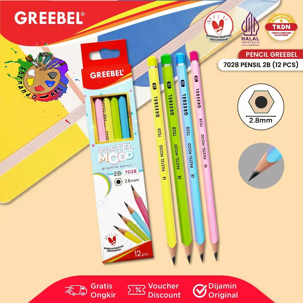 

GREEBEL Pensil Kayu 2B (7028) Pastel Mood / Pensil Ujian Sekolah / Pensil Gambar Per Kotak (12pcs)