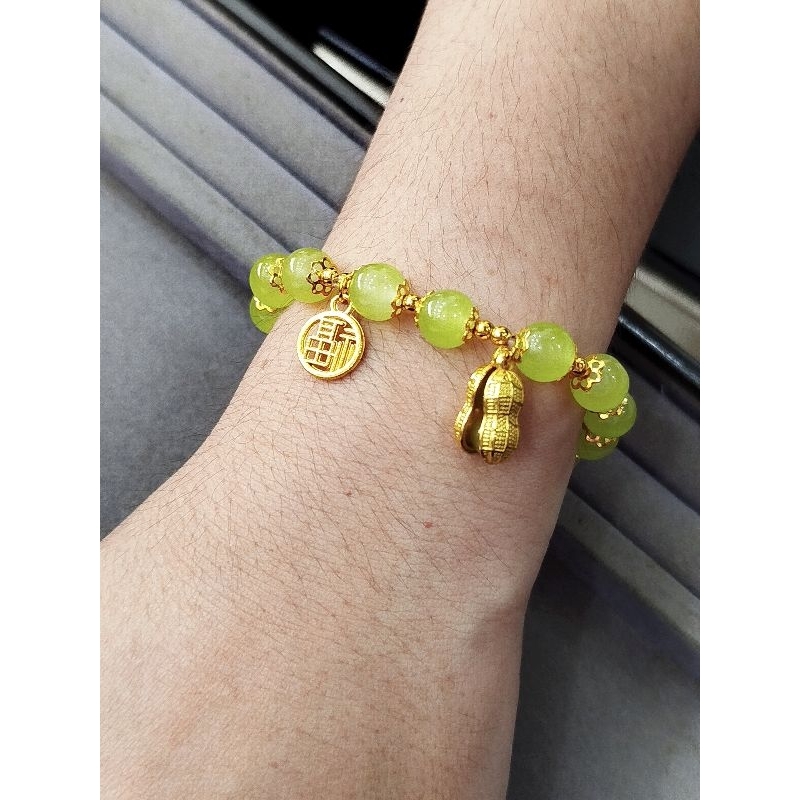 Gelang giok batu kacang lapis emas 18k titanium anti luntur