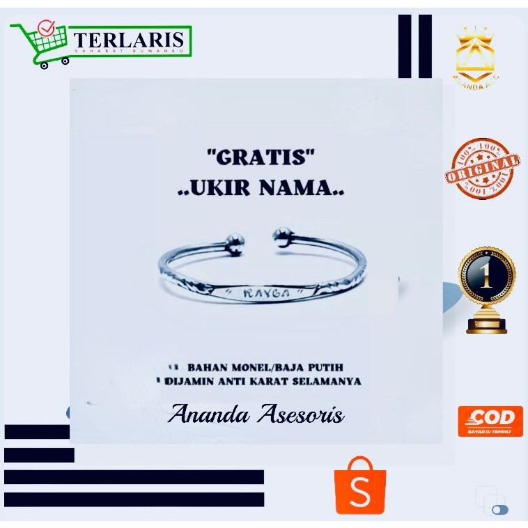 gelang baby/bayi ukir nama monel/baja putih anti karat gelang kesehatan