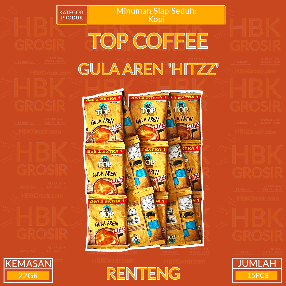 

Top Coffee Gula Aren 'Hitzz' 3In1 Instant Coffee - RENTENG ISI 15PCS