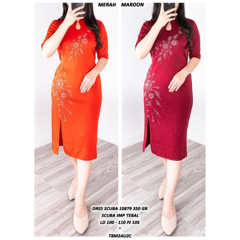 Dress scuba jumbo dress natal baju ke gereja dress bangkok ASD 108799