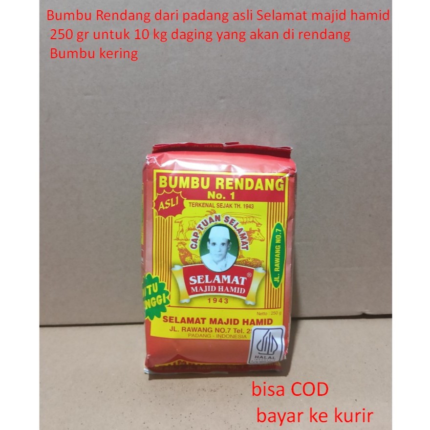 

Bumbu Rendang dari padang asli Selamat majid hamid 250 gr untuk 10 kg daging yang akan di rendang nbumnu kering