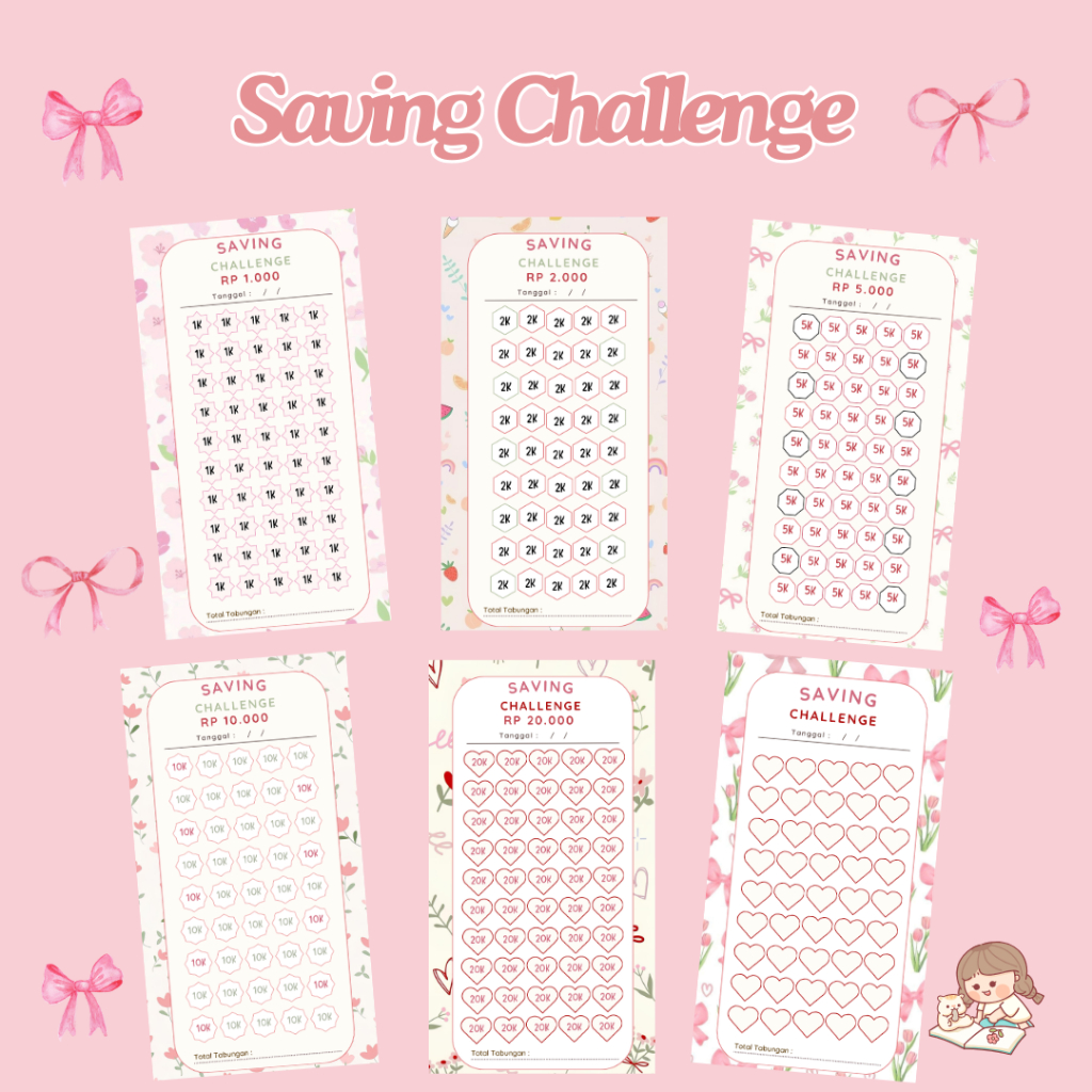 

(1 SET) PINK PINKY SAVING CHALLENGE ZIPLOK/ZIPPER A6