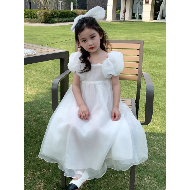 DRESS ORGANZA PUTIH MUTIARA + BANDO