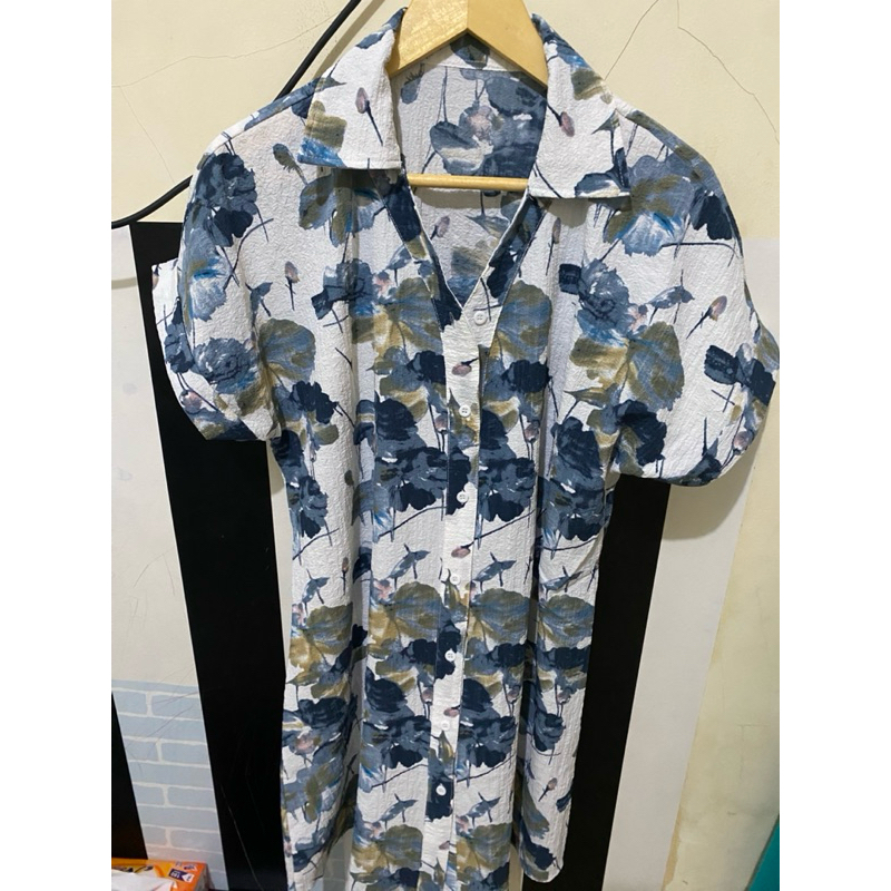 Dress vintage blue white bunga