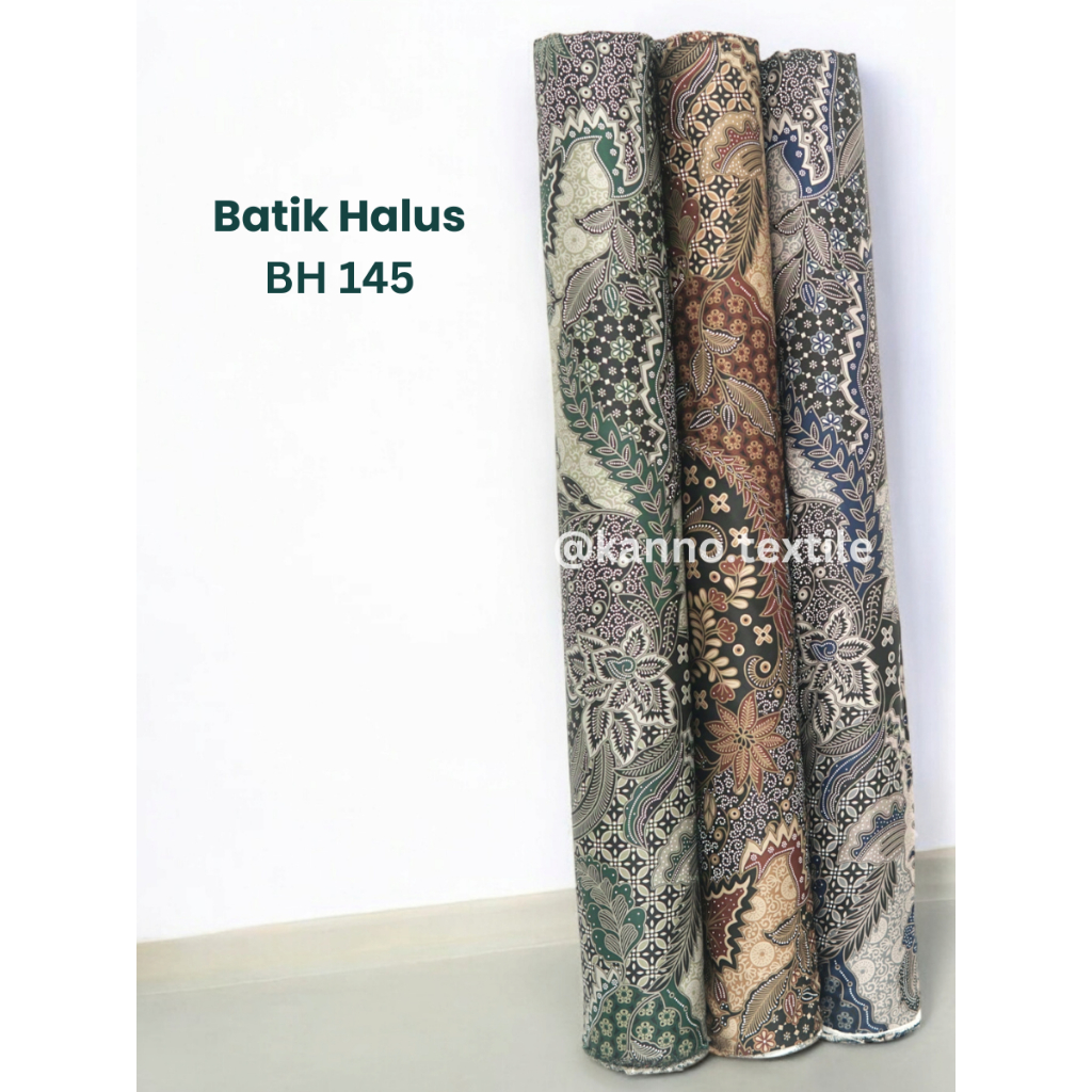 KAIN BATIK HALUS SEMI SUTRA BH145 MOTIF BUNGA ABSTRAK WARNA GOLD BROWN/HIJAU/NAVY