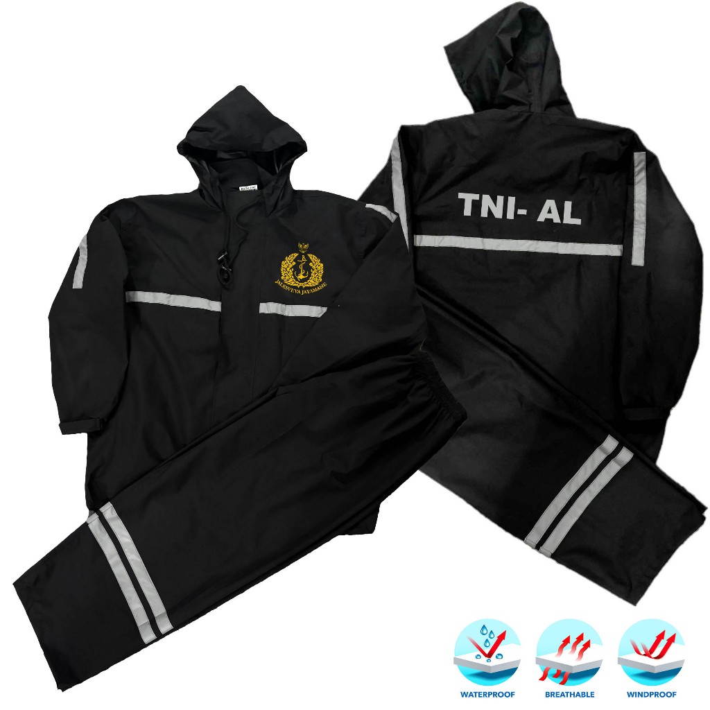 Raincoat / Jas Hujan Setelan Celana TNI AD - TNI AL - TNI AU - MABES TNI Model Jaket Full Seam Seall