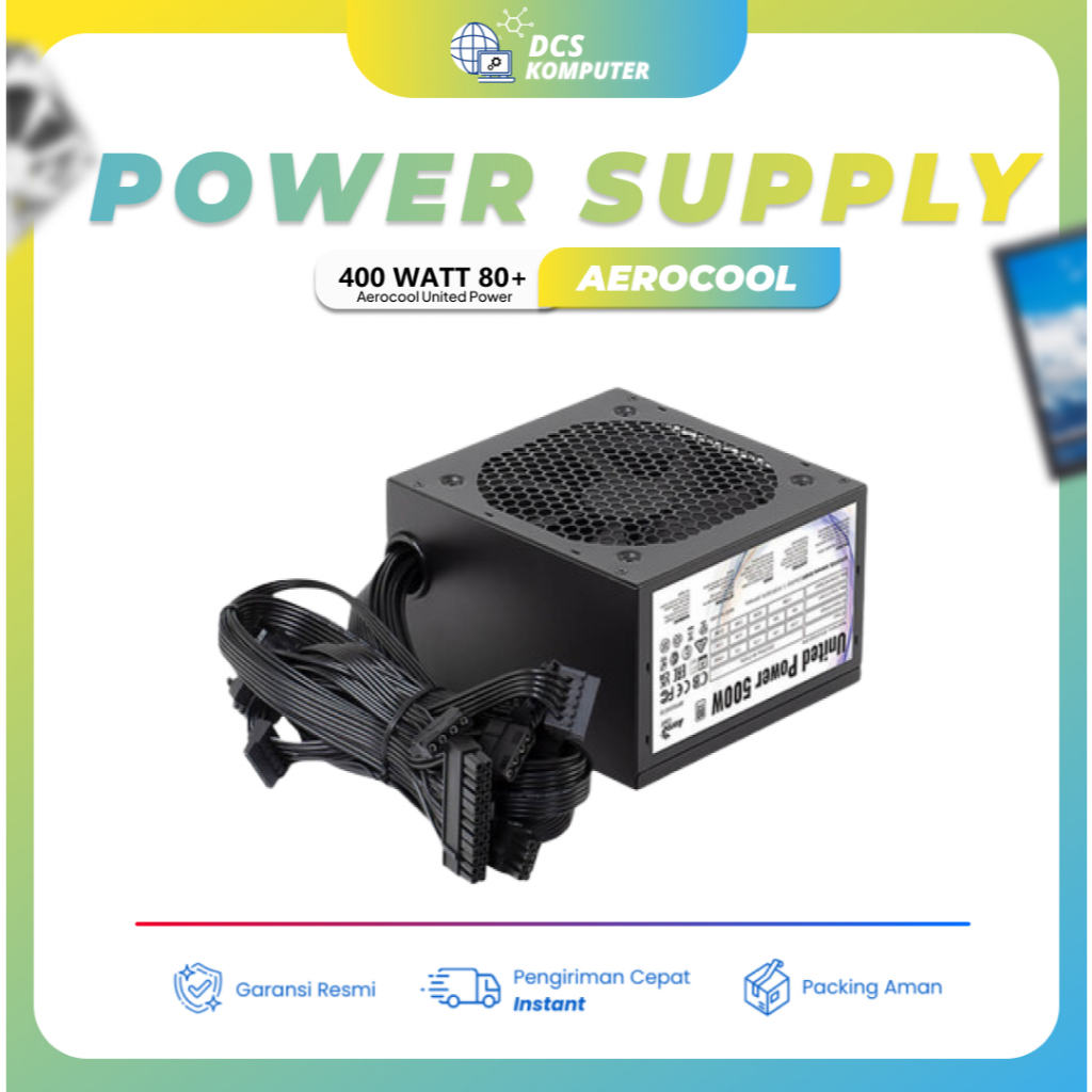 PSU Aerocool United Power 400W 80+ PSU Pure Power Supply Flat Cables