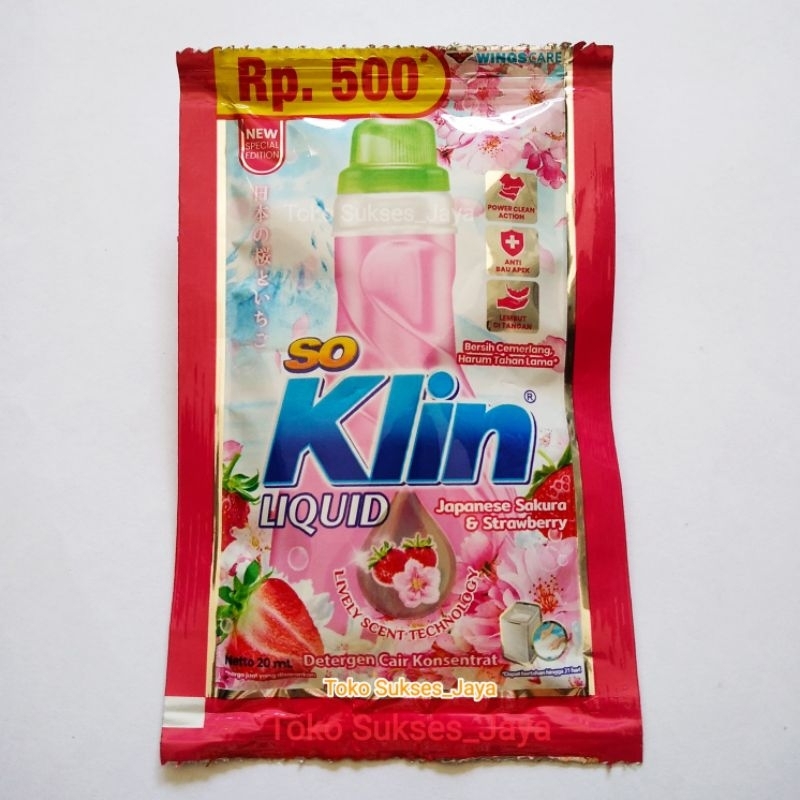 1 Sachet SoKlin Liquid | Japanese Sakura & Strawberry 20 ML | Deterjen Cair.