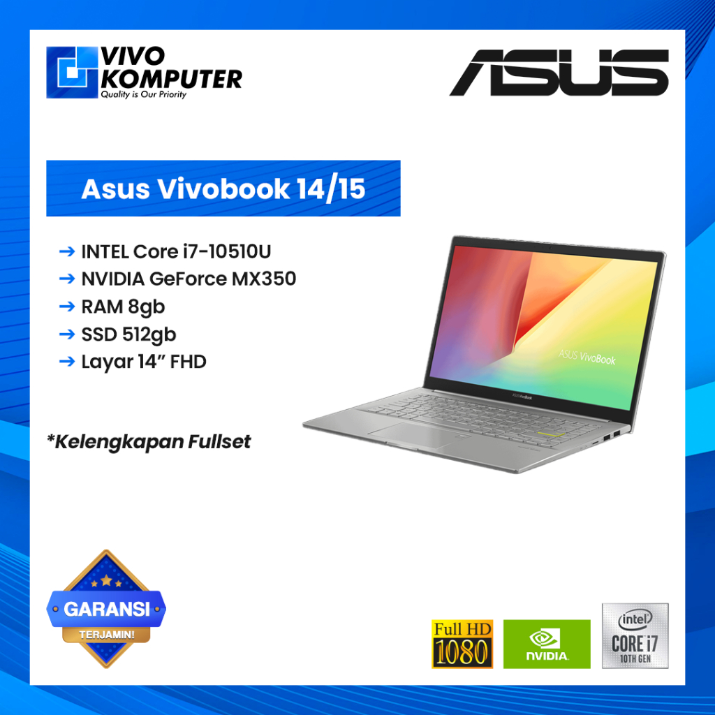 Asus VivoBook 14/15 K413FQ Core i7 Gen 10 + NVIDIA GeForce MX350