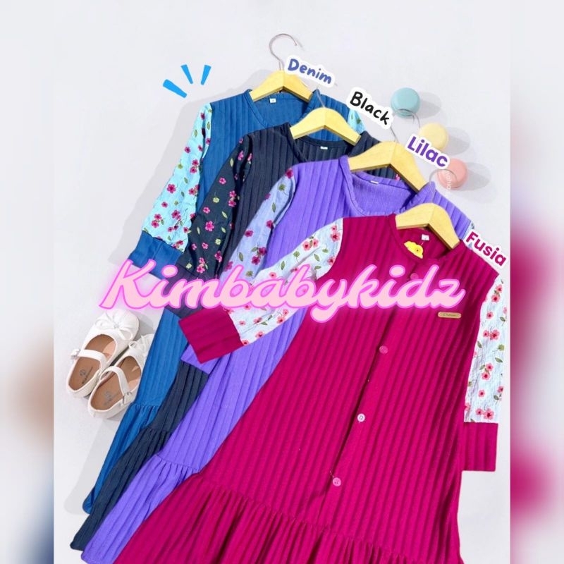 Gamis Anak Perempuan bahan Knit Motif lengan Bunga usia 1-12 Tahun