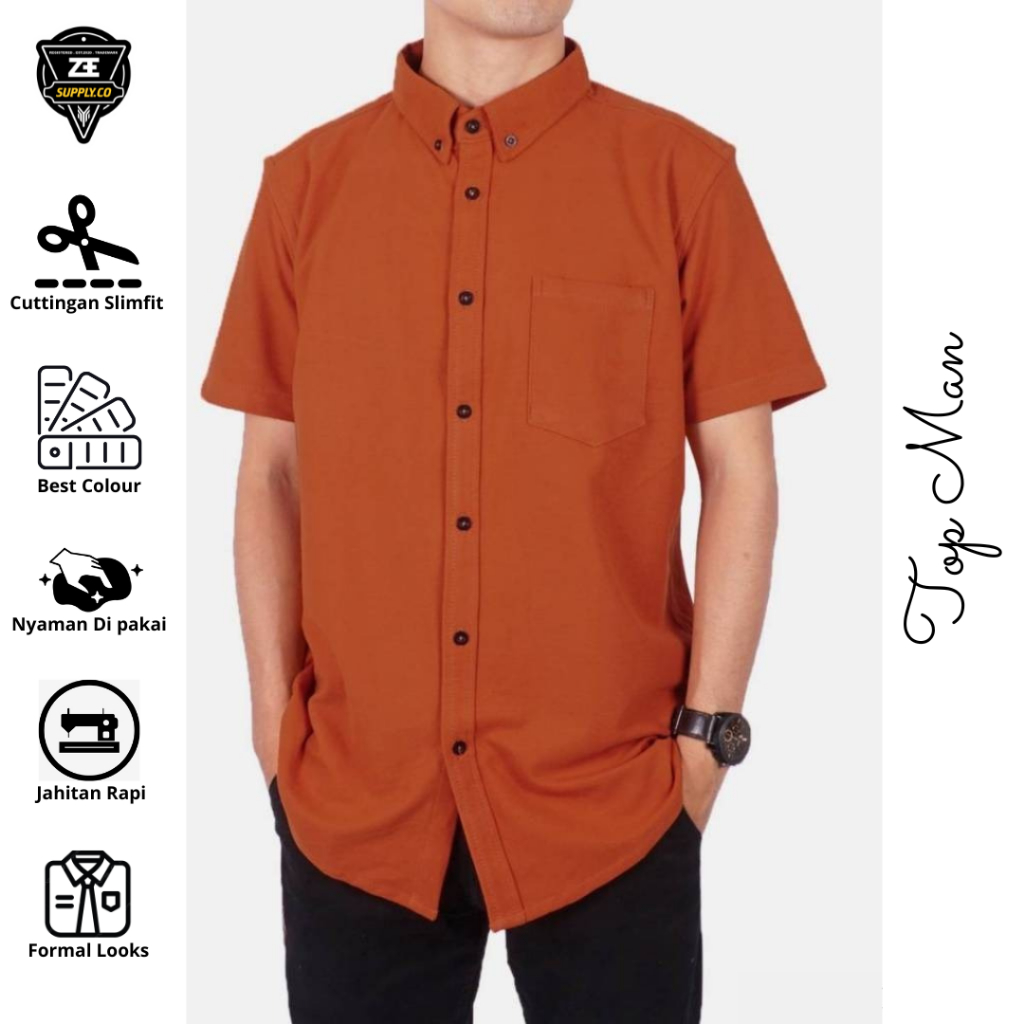 Kemeja Warna Teracota | Merah Bata Hem Polos Pria Lengan Panjang Dan Pendek Soft Katun