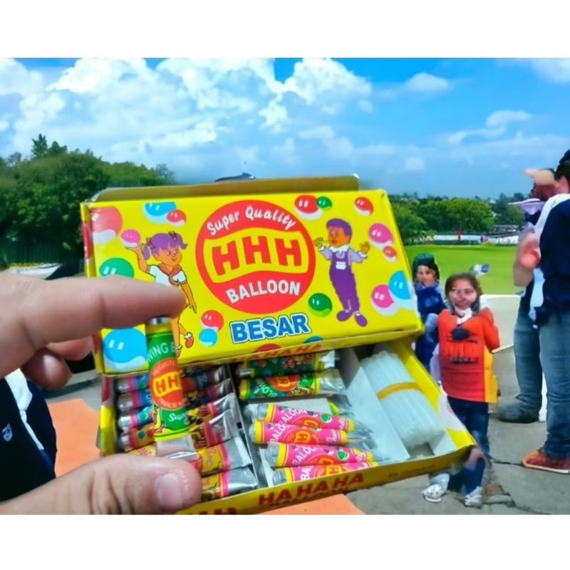 Balon tiup jadul BALON HHH isi 32pcs box/ Mainan Anak Tradisional Jadul Balon Tiup Sedotan Plembunga