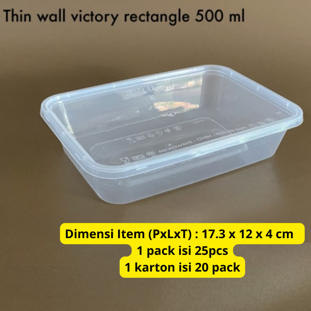 Thinwall Rectangle 500ml DM Thinwall Kotak Makan Plastik Lunch Box Box Nasi Kue Dessert Tempat Nasi