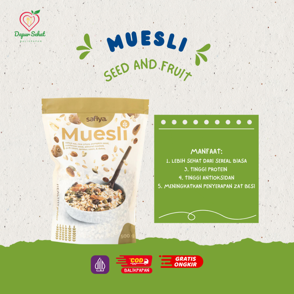 

Safiya Muesli Fruit & Seed 500gr - Sereal Diet Sehat Tinggi Serat dan Protein Original Balikpapan - COD Balikpapan Muesli Safiya - Sereal sehat COD Balikpapan