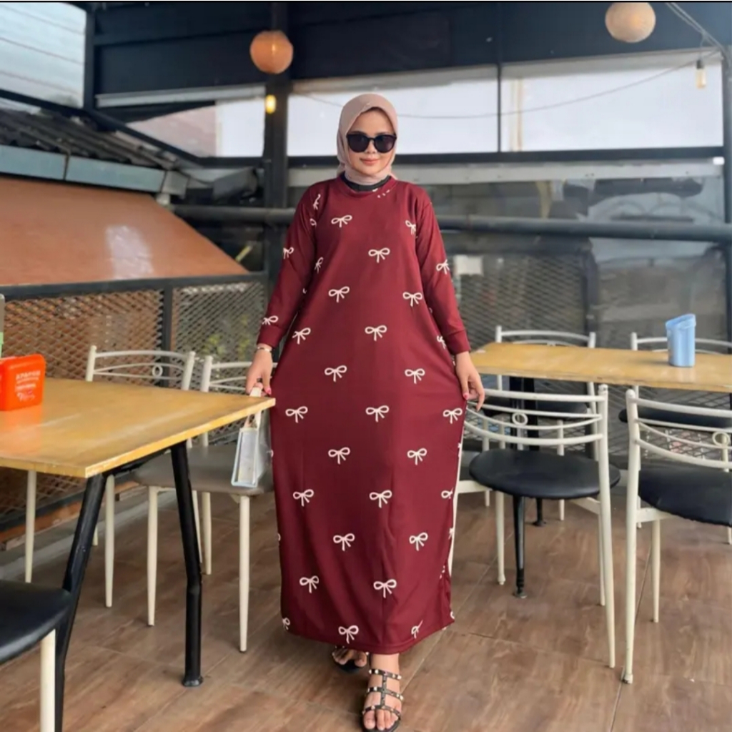 Gamis Muslim KNIT SINDORO Motif Pita Lengan Panjang / Gamis 2025 Model Baru / Baju Hitam Gamis / Gam