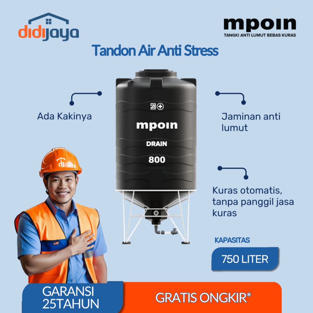 Toren Tandon Air MPOIN Drain 800 Anti Bakteri Tandon Air Anti Lumut Garansi 25 Tahun