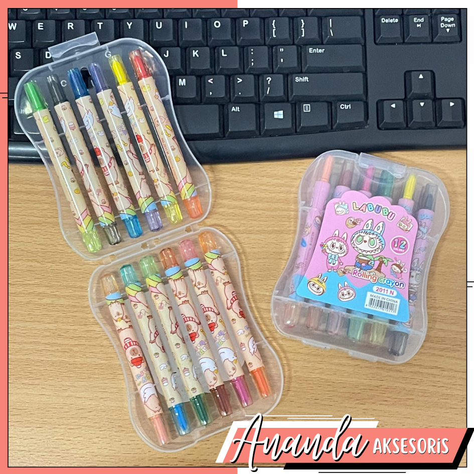 

Krayon Putar panjang 12 Warna / Crayon Putar Panjang Pendek Murah / Rolling Crayon Labubu Cappybara