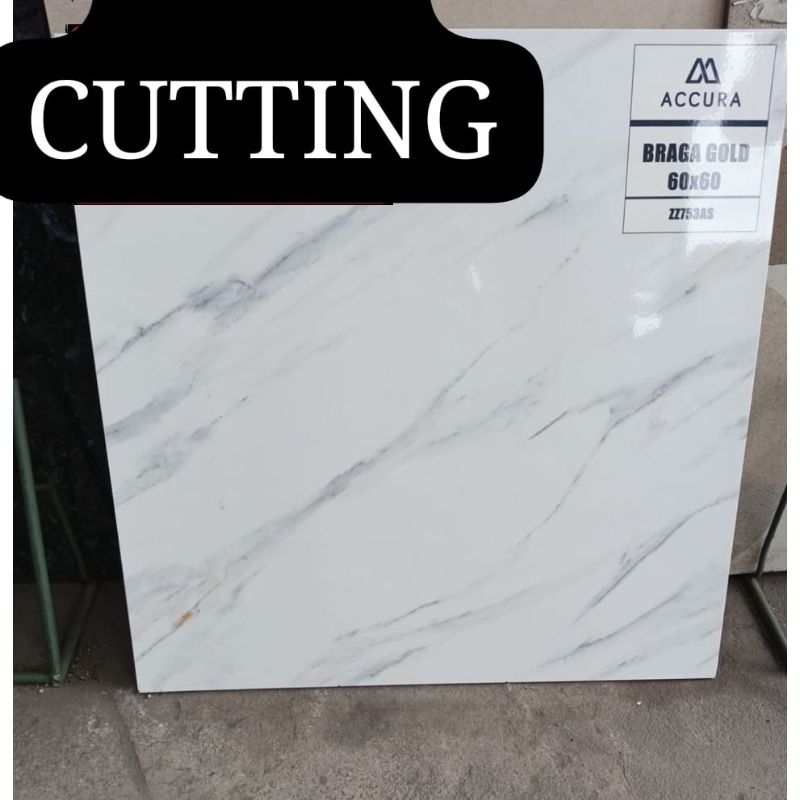 Keramik Lantai Ukuran 60x60 Putih Corak Mulia Braga Gold Kw1