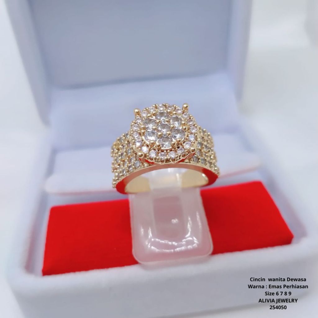 Cincin Jumbo Xuping Wanita Perhiasan Tembaga Lapis Emas Terlaris Tidak Mudah Luntur G8 -6C