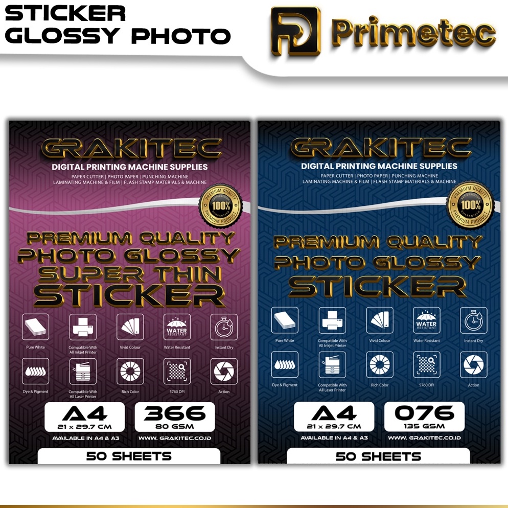 

KODE PRODUK WPRJE3565 Sticker Photo Paper Ultra Thin A4 Isi 5 Lembar Kertas Foto Sticker Glossy Premium 135 atau 8 GSM Primetec