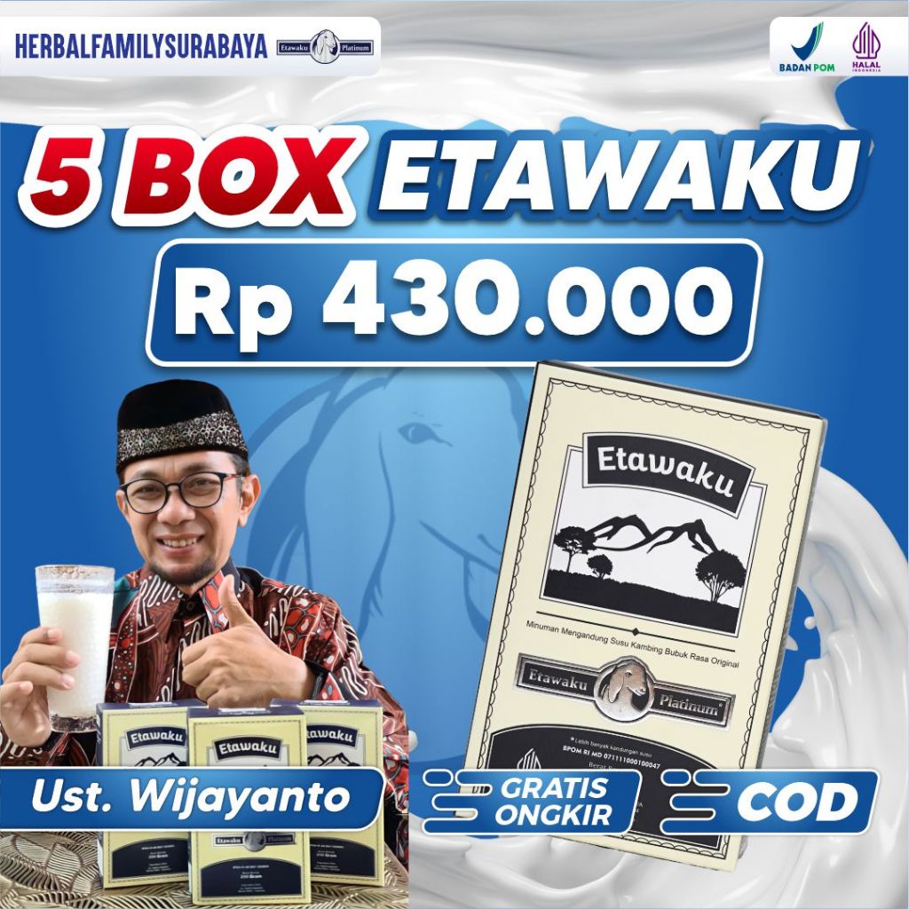 

ETAWAKU PAKET 5 BOX- Etawaku Susu Kambing Etawa Ampuh Merawat Paru-paru Atasi Masalah Penafasan Sesak Nafas Asma Tingkatkan Imun Tubuh 200 gr