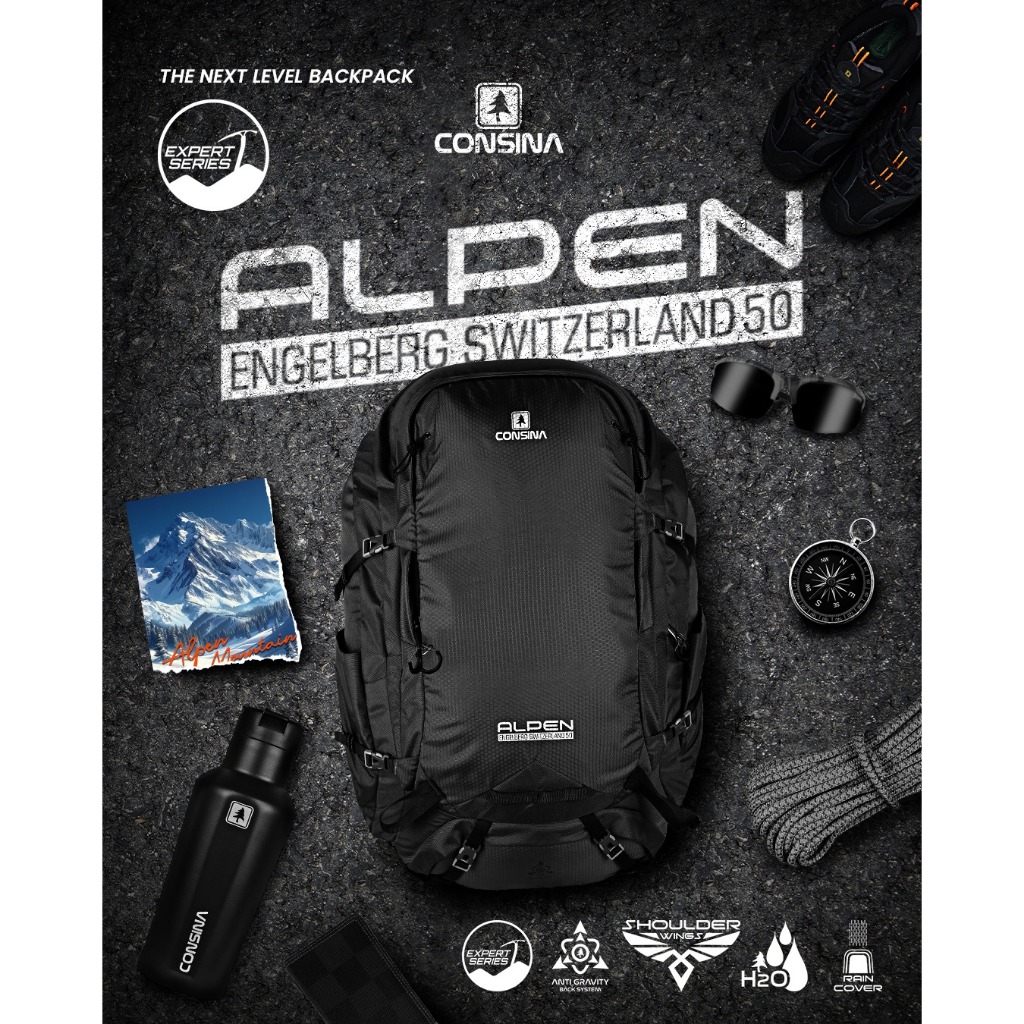 CONSINA ALPEN RANSEL GUNUNG | HIKING OUTDOOR TRAVEL 50L