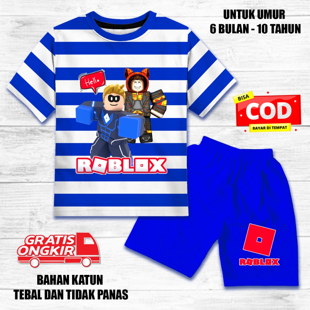 Setelan salur anak laki laki perempuan lengan pendek set baju kaos pendek katun roblox 1