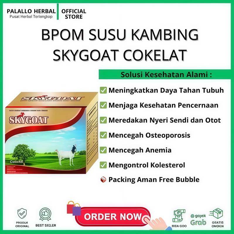 

BPOM SkyGoat Susu Kambing Etawa dan Krim Bubuk Rasa COKELAT Per Box isi 10 Sachet