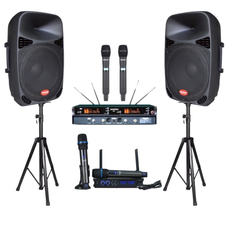 Paket speaker aktif pasif baretone 15 inch mic wireless sound system