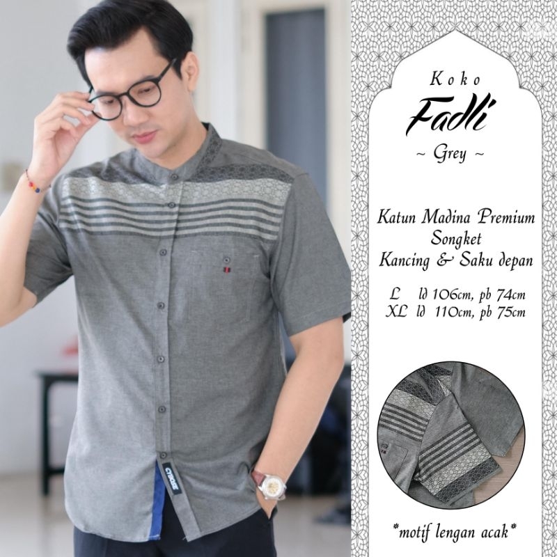 Kemko Baju Muslim Pria Modern Kombinasi Songket Ukuran M L XL XXL