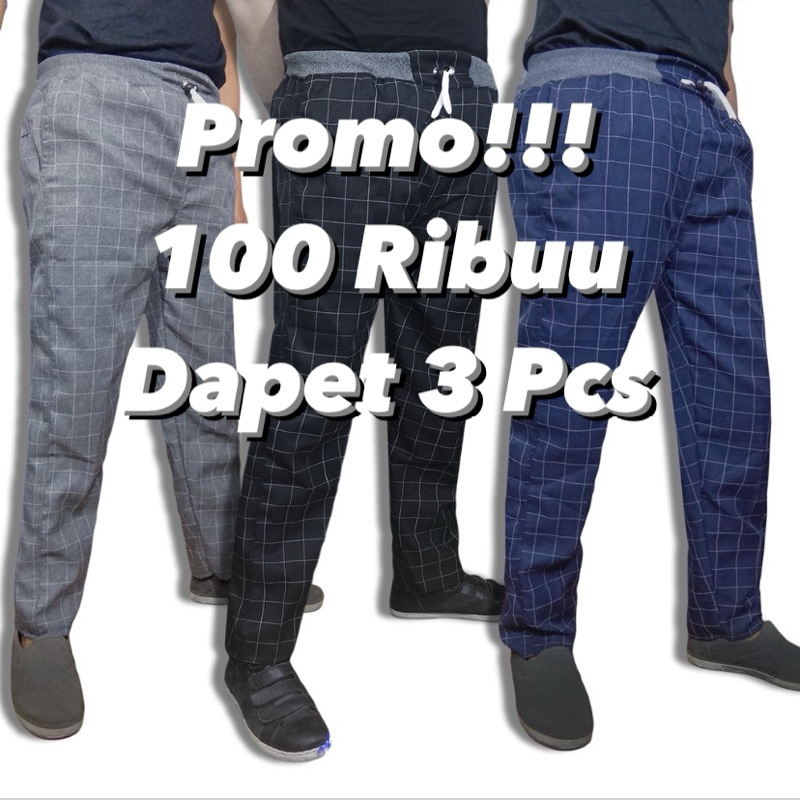 Celana Chino Tartan Pria Ankle Pants Motif Kotak Kotak Panjang Cowok Salur Model Korea Slim Fit