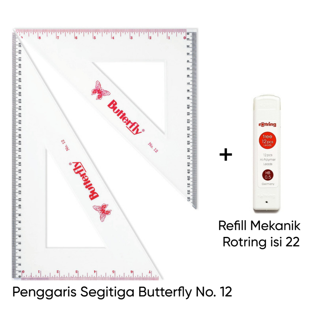 

[PRELOVED] Penggaris Segitiga Butterfly No. 12 + Isi Pensil Mekanik Rotring