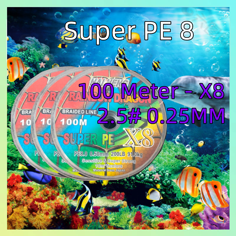 senar PE HAI NENG  PIRANHA X8 100m/2.5# 0.25MM  Multicolor Connecting