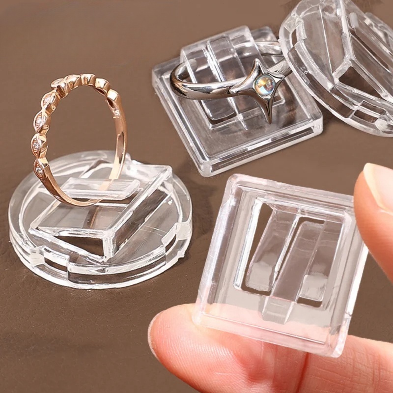 10pcs Display Dudukan Cincin/Ring Stand Holder/Bahan Plastik/Display Cincin Bulat Kotak Lipat Bening