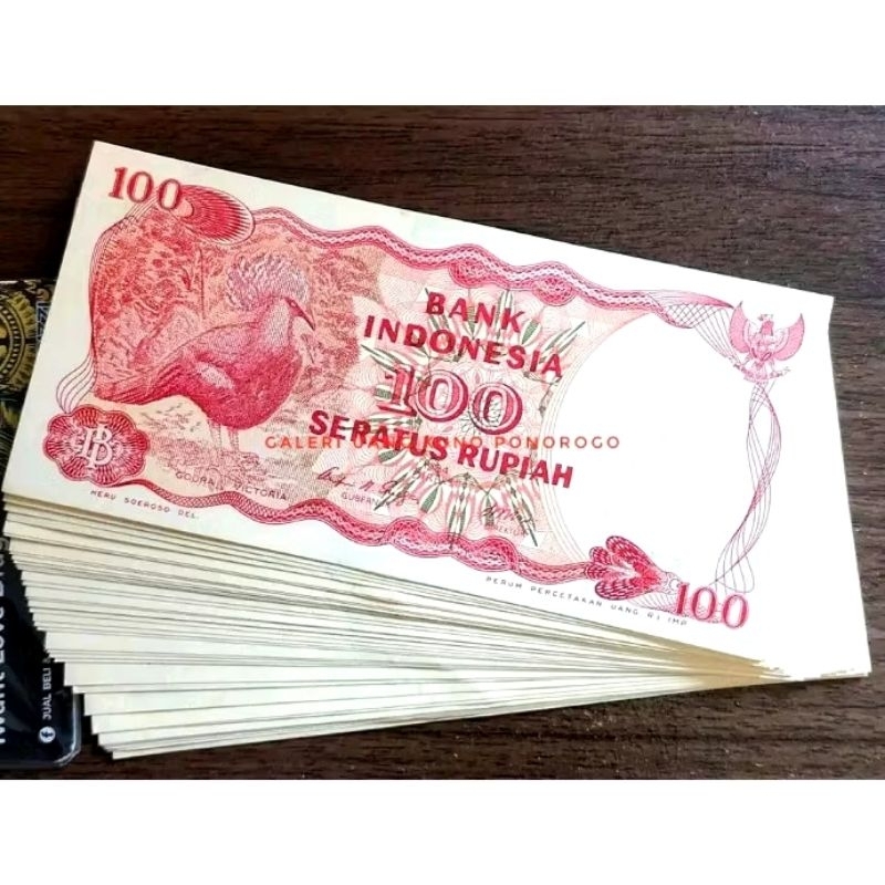 Uang kuno kertas 100 rupiah  burung goura  1984