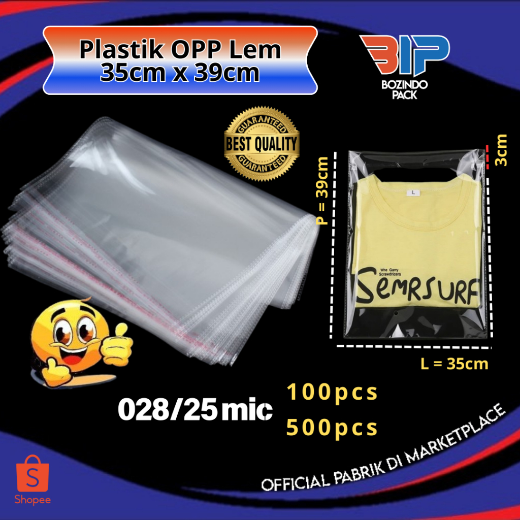 Plastik OPP 35 x 39 028/25 mic isi 100 500 Kantong Plastik Opp Tipis Lem Bening Transparan