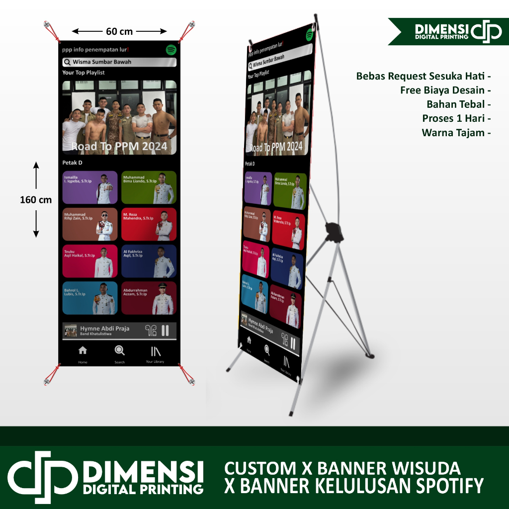 CUSTOM X BANNER / Standing Banner Kelulusan Tema SPOTIFY / spanduk wisuda universitas