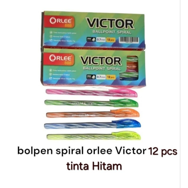 

12 pcs Pulpen Tinta Hitam Orlee Spiral