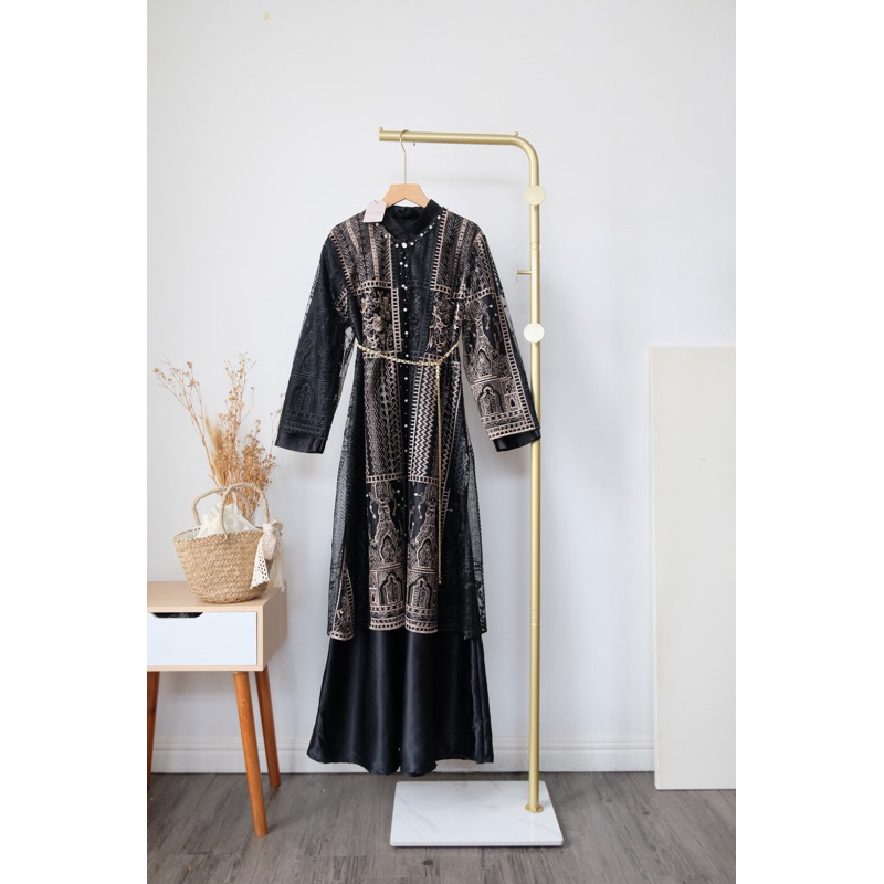 Khanza Outer Maxi FREE BELT CHAIN/ Outer brukat gamis busui