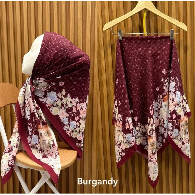 [READYYY] Segiempat motif Burgundy Viral/ Hijab Motif Voal Premium