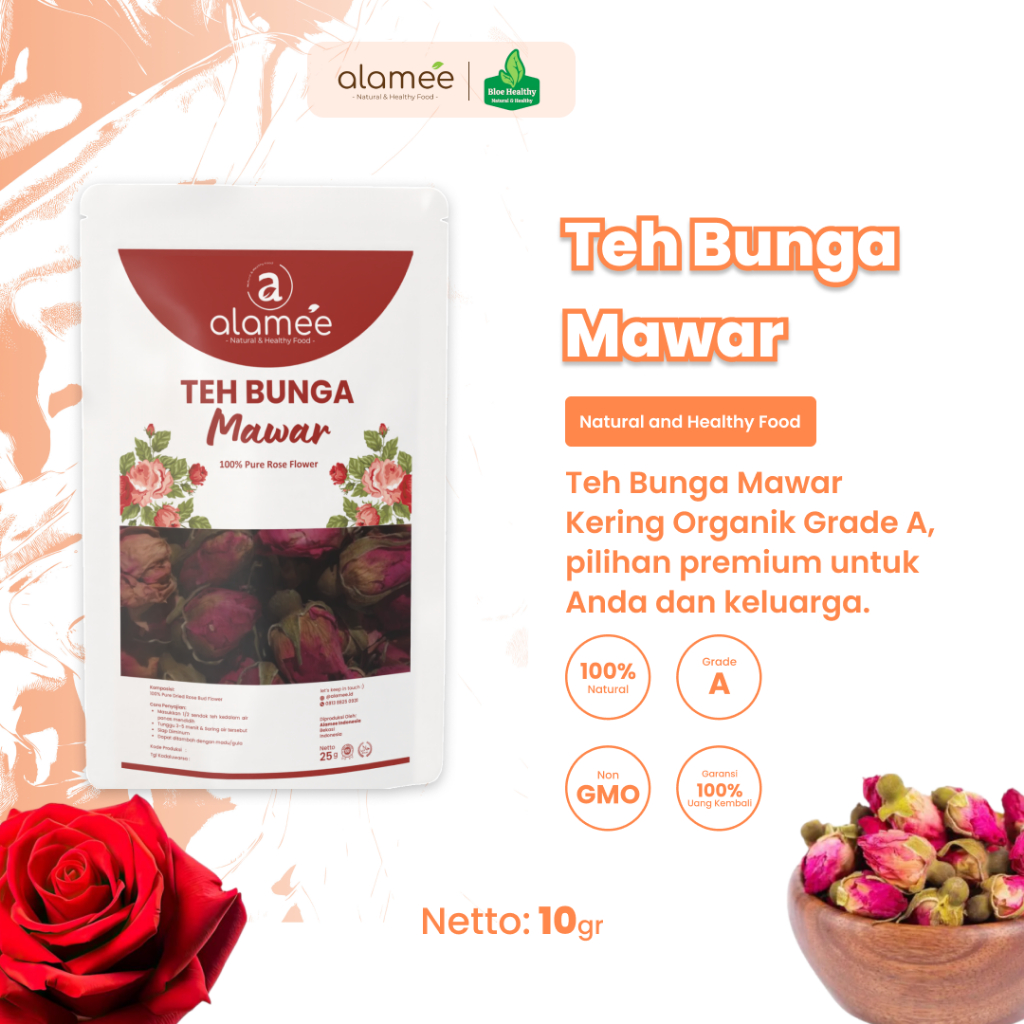 

ALAMEE Teh Bunga Mawar Rose Flower Tea Organik Kering Dried Siap Minum Seduh 10 gram