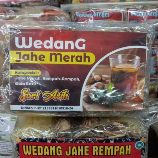 

Wedang Jahe Merah Sari Asih Original Solo 1 Pack isi 10 Bks Include Gula Batu