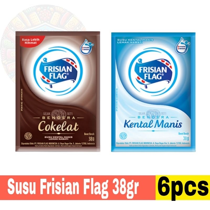 

Susu Kental Manis Bendera Sachet Frisian Flag 40gr Pak isi 6 pcs Coklat / Vanilla