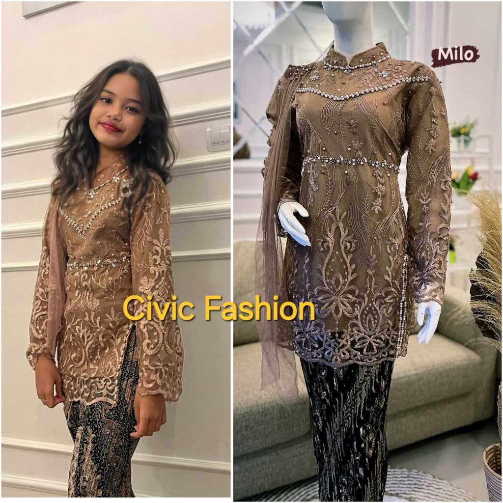 Kebaya FREE HIJAB Couple ibu dan anak model inara payet selendang bahu